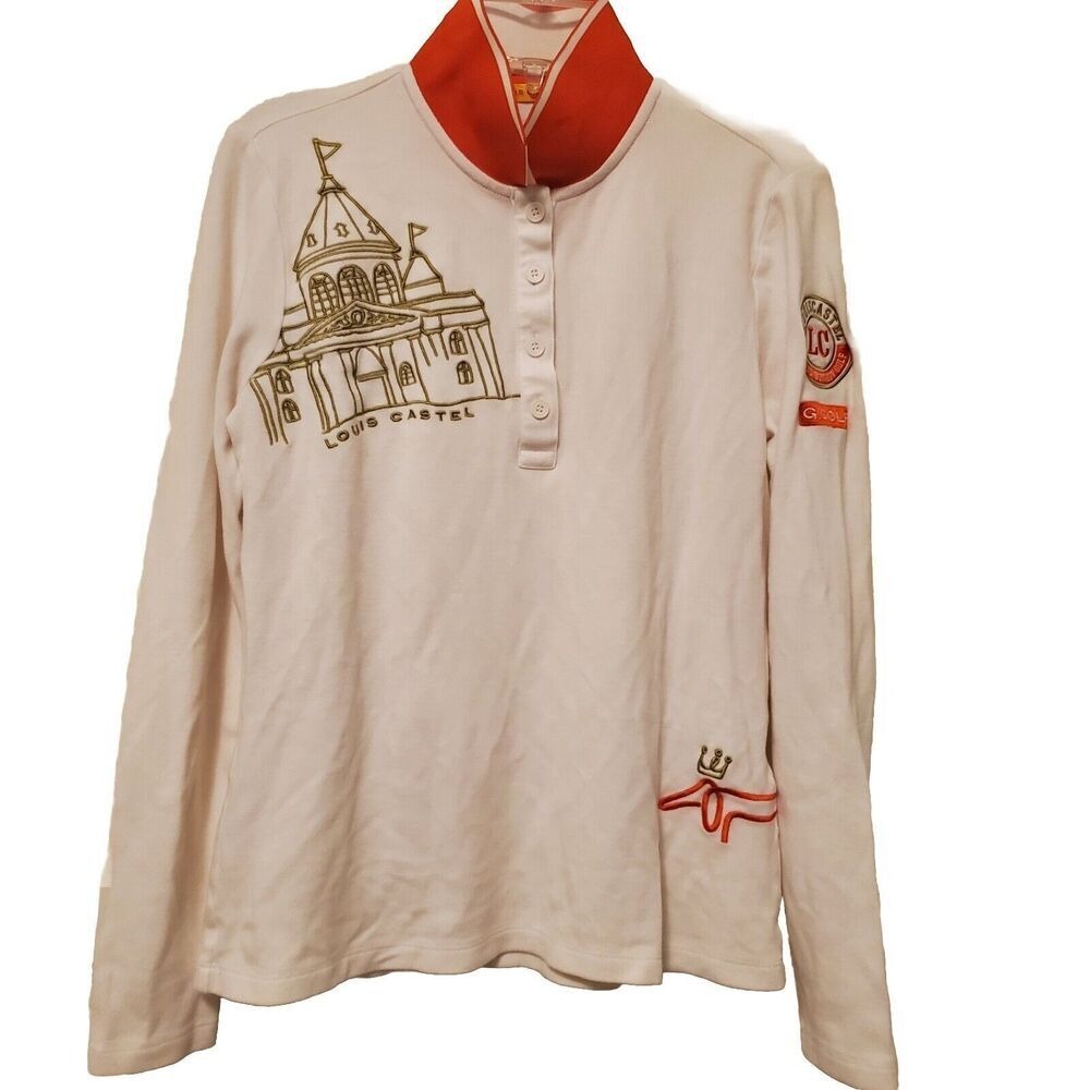 Louis Castel Womens Golf Polo Long Sleeve Pullover Cream Red Size 90 US XS - Picture 2 of 13